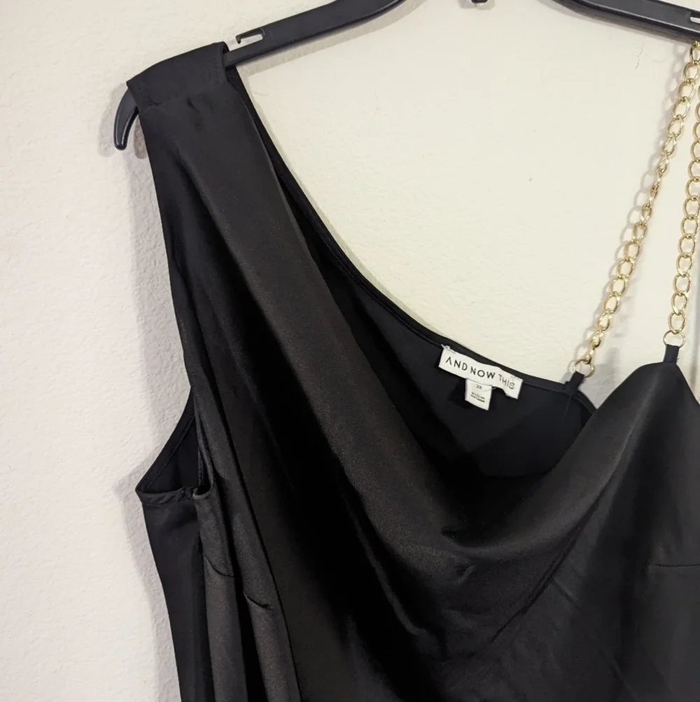 And Now This Women's Asymmetric Chain Strap Slip Dress Black NWOT
